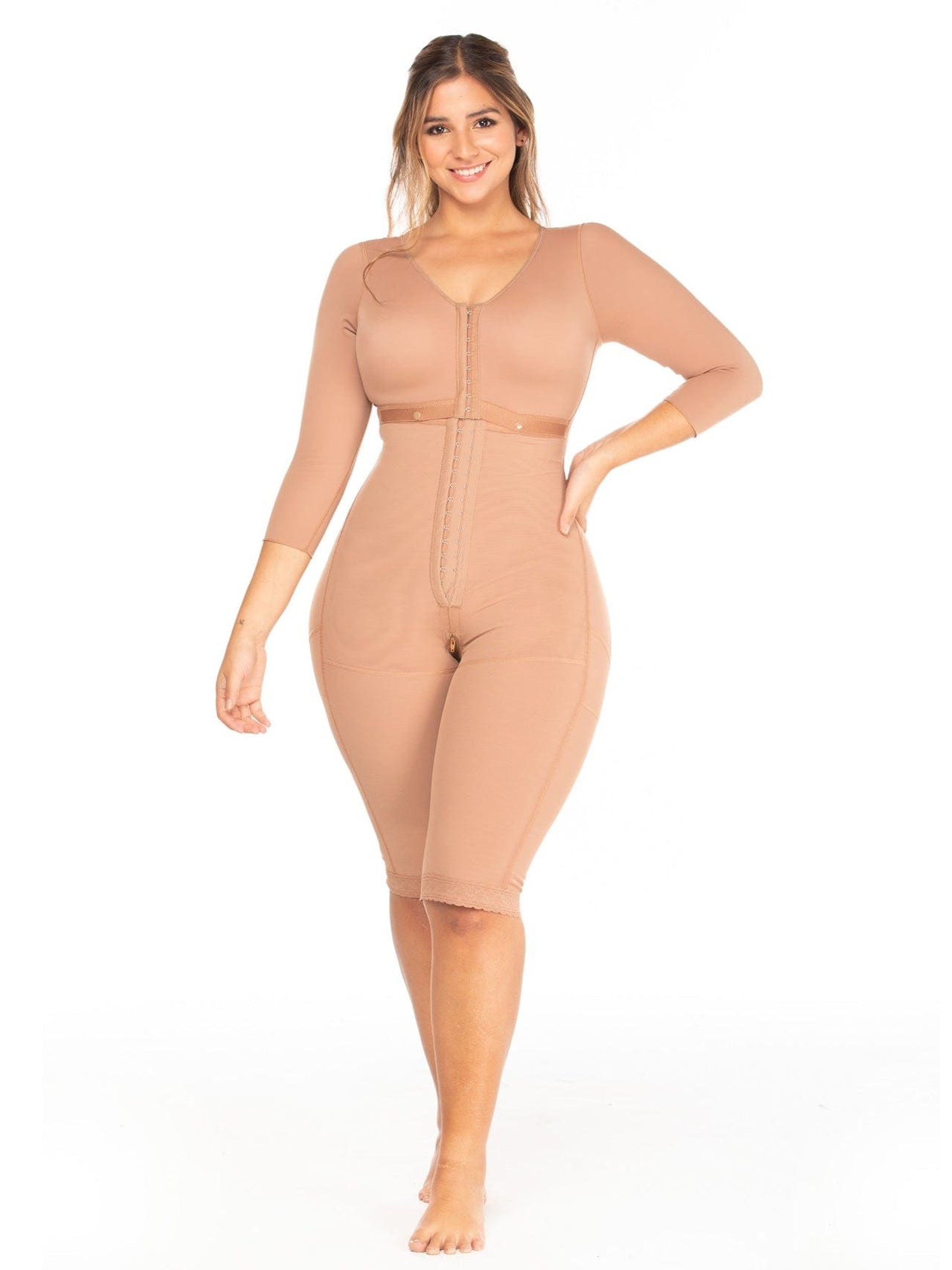Full Body High Compression Shapewear With Sleeves, Bra and Central Hooks NS103