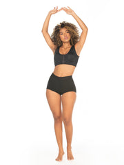 full body view afro latina wearing black compression bra with black butt lifter