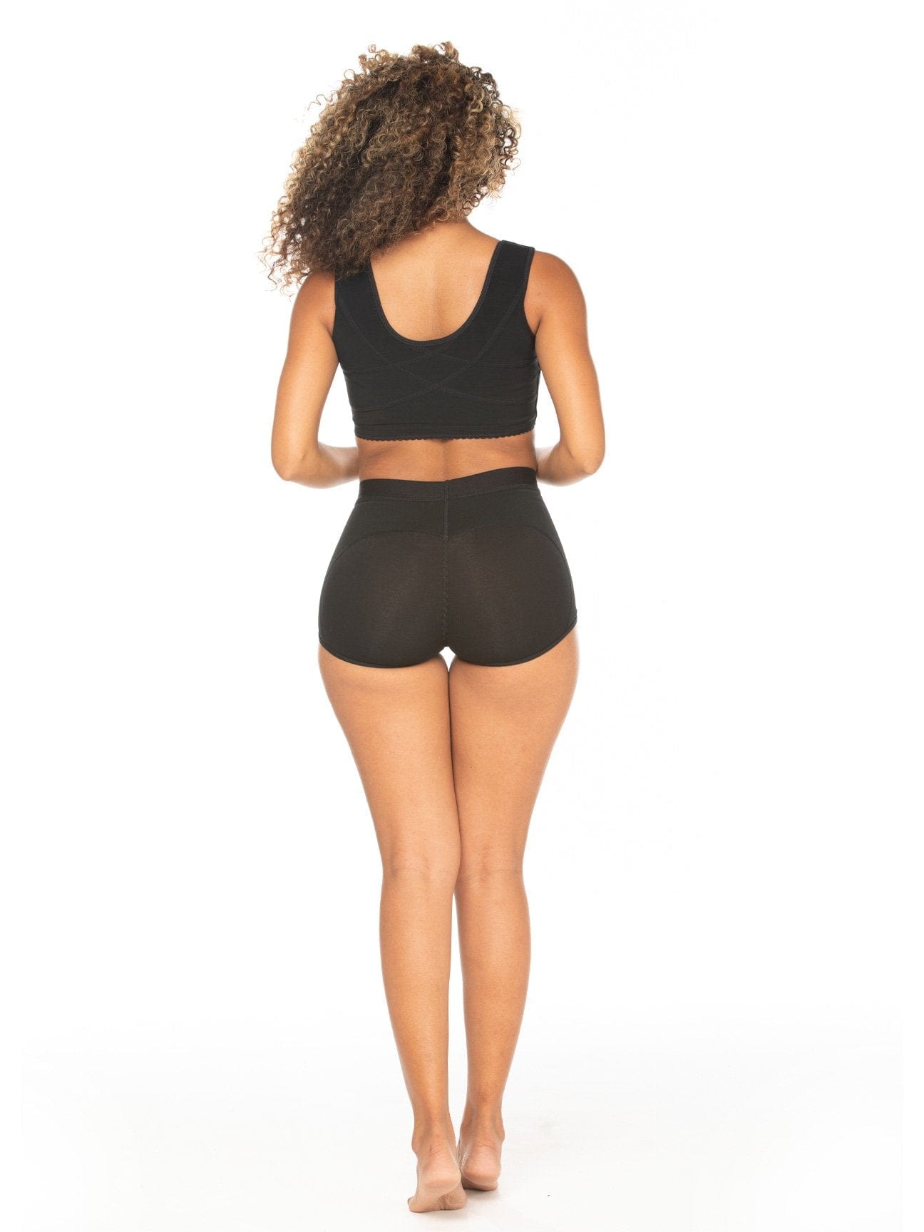 back view full body black compression bra and black butt lifter faja afro latina